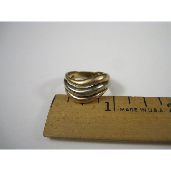 Gold Filled Plated Ring Abstract Modernist Two Tone Wave Design Ring 5 gram - Picture 9 of 10
